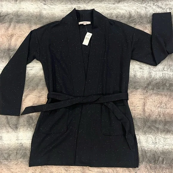 NWT LOFT Lightweight Dark Gray Casual Wrap Sweatshirt Jacket sz Small - Picture 2 of 8